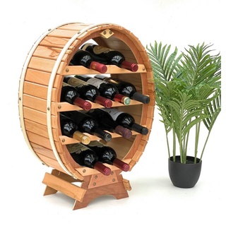 DanDiBo Weinregal Weinregal Holz Weinfass für 12 Flaschen Natur lackiert Bar Flaschenständer Fass Flaschenhalter Flaschenregal