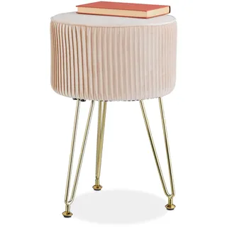 Relaxdays Samt, Hocker mit Metallbeinen - Beige