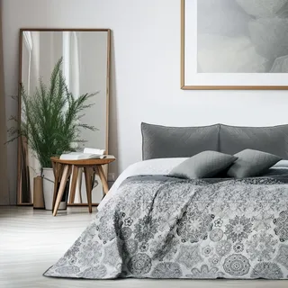 DecoKing 12253 Tagesdecke 200 x 220 cm Grau/Silber/Weiß