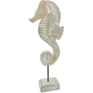 Holz Skulptur Seepferdchen 13 x 34cm weiß-braun Dekofigur Tisch-Deko Maritim Mediterran Meeresdeko