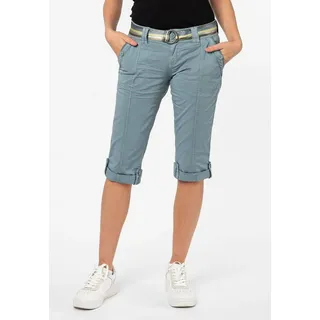 Fresh Made Caprihose Damen Caprihose Sommerhose mit buntem Gürtel Capri kurze Hose Sommerfarben blau XS