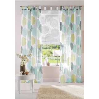 my home Gardine Belem, Schlaufen (1 St), transparent, Voile, 1 oder 2 Schals, Vorhang, Fertiggardine, Kreise grün 140 cm x 245 cm