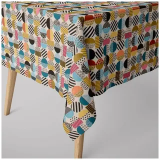 SCHÖNER LEBEN. Tischdecke SCHÖNER LEBEN. Tischdecke geometrisch Kreise weiß schwarz bunt blau|braun|rosa|schwarz|weiß 100 cm x 100 cm