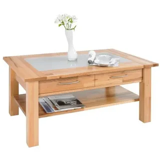 Linea Natura Couchtisch, Buche, Holz, Glas, Kernbuche, vollmassiv, 1 Schublade(n) Schubladen, rechteckig, eckig, 70x45x110 cm, Stauraum, Wohnzimmer, Wohnzimmertische, Couchtische, Couchtische Glas