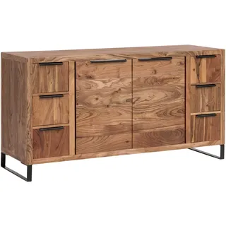 Woodkings Waschtisch Sydney Akazie Massivholz 138 cm mit 6 Schubladen | Unterschrank Badezimmer, rustikal modern Stauraum Badmöbel