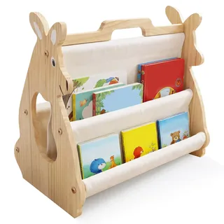 Bücherregal Kinderzimmer aus Holz – Montessori Regal für Baby & Kleinkind | Kinderbücherregal mit niedriger Höhe, stabil & sicher