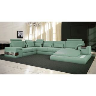 BULLHOFF Wohnlandschaft Leder Wohnlandschaft XXL Sofa U-Form Couch Grün LED Designsofa HAMBURG grün