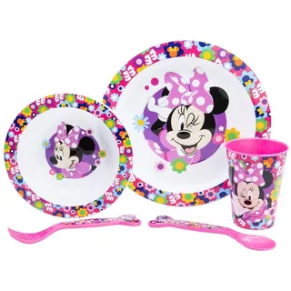 Disney Kindergeschirr-Set Disney Minnie Mouse Kinder Geschirr-Set 5 teilig (5-tlg), 1 Personen, Becher Teller Schüssel Besteck bunt