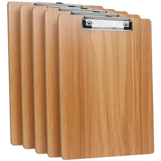 (5 Stück) Klemmbrett Holz A4,Klemmbretter mit Metalklemme und Aufhängeose