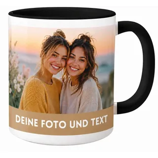 Tasse personalisiert mit eigenem Foto und Text für Papa Mama Freund Familie Geschenkidee Fototasse selbst gestalten 325 ml Keramik Kaffeetasse schwarz