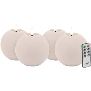 Candela LED Kerzen 4er Set H:8xØ10cm pink rustic Echtwachs mit Fernbedienung Timer Funktion & mehrstufig dimmbar flammenlos Echtwachskerzen Kugelkerze