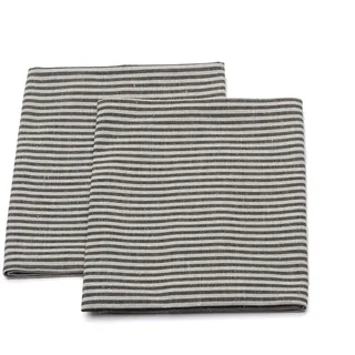 LinenMe Set mit 2 Geschirrtücher Halbleinen 47x70 cm Jazz - Küchentücher & Handtücher Natürlich 53% Leinen, 47% Baumwolle mit Aufhänger in Schwarz gestreift, Hergestellt in Litauen