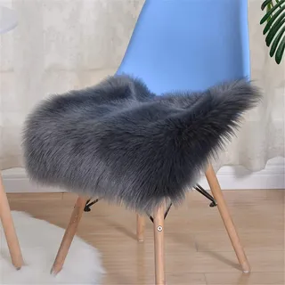GLITZFAS Sitzkissen,Faux Lammfell Schaffell Sitzauflage Longhair Fell Optik Nachahmung Wolle Sofa Matte Lammfellimitat Teppich (Dunkelgrau,50 * 50cm)