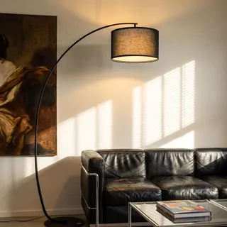 LuminexDesigns Bogenlampe Schwarz, 101cm Ausladung, E27 Stehlampe Modern | Flachrohr Design, H178 cm, drehbar Lampenkopf, Fußschalter und 3 Farbtemperatur für Wohnzimmer Sofa Esstisch OVEL FL22