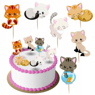 Festivalartikel Tortenstecker Cat Katze Topper Set 6 Stk Geburstag Torten Deko Kuchen Junge weiß