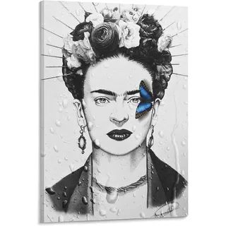 Poster und Leinwanddruck, Frida Kahlo und Schmetterling im Auge, Leinwand Wandkunst Bild auf Leinwand modernes Familienschlafzimmer Heimdekoration Gemälde, kein Rahmen,50X70cm