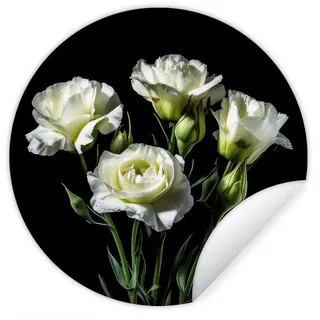 MuchoWow Wandsticker Blumen - Rosen - Weiß - Botanisch - Schwarz (1 St), Runde Aufkleber für Wohnzimmer, Selbstklebend, 100x100 cm bunt 100 cm x 100 cm x 0.1 cm