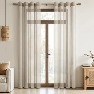 MRTREES Vorhänge mit Ösen 2er Set, Vorhang Beige Transparent Modern für Wohnzimmer Schlafzimmer, 200 cm Lang 140 cm Breit, Gardinen Schals Durchsichtig Ösenvorhänge Fenster Dekoration