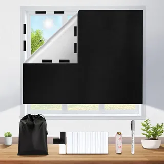 Verdunkelungsrollo Ohne Bohren, 200 X 148 Cm, Für Wärmeschutzfenster Mit Wärmeisolierendem Stoff, Blickdichter Innenvorhang Für Dachfenster, Schlafzimmer, Büro, Reisen, Wohnwagen, Schwarz