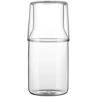JDEFARF Nachttisch-Wasserkaraffe und Becher-Set, Glas-Wasserkaraffe und Becher-Set, Nachtkrug und Becher Als Deckel, Klare Wasserflasche und Trinkglas-Set für Schlafzimmer(550 ml)
