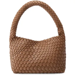 NOBLIFE Gewebte Tasche für Damen, kleine vegane Leder Sommer Strand Geldbörse un - Braun