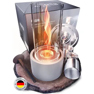 FIRELL Tischfeuer Ethanol Tischkamin Indoor & Outdoor Echtfeuer-Dekokamin (aus massivem Beton, Komplett-Set), Verstellbare Flamme, 2h Brenndauer, Patentierte Wirbelflamme grau