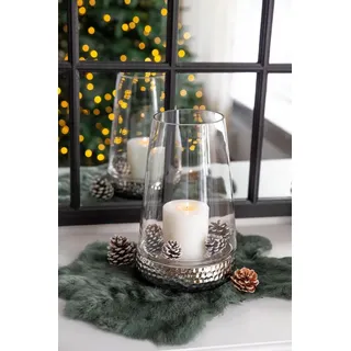 Edzard Windlicht Bora Keramik/Glas Silber-Optik