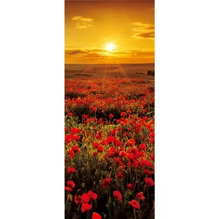 A.Monamour Türtapete Selbstklebend Türfolie Türposter 3D Mohnfeld Bei Sonnenuntergang Naturlandschaft Vinyl Folie Türdeko Tapete Wandbild Türaufkleber Türtattoo 77 x 200 cm