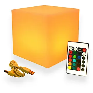 Arnusa LED Außen-Tischleuchte kabellose Würfel Leuchte RGB Tischlampe Akku Lampe, USB-Anschluss mit Ladefunktion, LED fest integriert, 16 Leuchtfarben üer Fernbedienung wählbar, mit Fernbedienung PL203 weiß