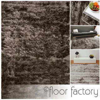 floor factory Hochflor-Teppich Satin, quadratisch, Höhe: 40 mm grau quadratisch | 200 cm x 200 cm x 40 mm