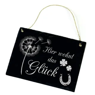 Schild Hier wohnt das Glück - Türschild Pusteblume Hufeisen Klee