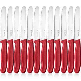targzier Frühstücksmesser 12 Stück,Wellenschliff,Rot Tomatenmesser | Edelstahl Klinge 11cm,Anti-Rost Brötchenmesser,PP Kunststoffgriff Tafelmesser,Besteck Gefro Messer Set Spülmaschinenfest