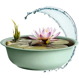 Spetebo Mini Gartenteich rund matt grün 52 cm Metall Blumenschale groß