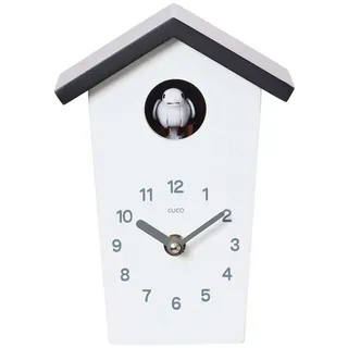 Cuco Clock Wanduhr Mini Kuckucksuhr HOCHHAUS, Wanduhr, Moderne Schwarzwalduhr (17,0 × 12,4 × 9,0cm, mit Nachtruhefunktion, Kuckucksruf, Quarzuhrwerk) schwarz|weiß