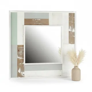 Melko Wandspiegel Badspiegel Vintage 80x80 cm Holzrahmen Weiß Shabby Chic | Echtholz, horizontal oder vertikal aufhängbar, für Flur, Wohnzimmer und Schlafzimmer, vergrößert Räume optisch, Dekospiegel