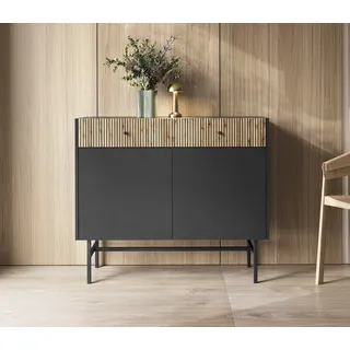 4ALL HOME Kommode VIO 104,4/155 cm - Kommode mit Schubladen - 2/3 Türen - 2/3 Schubladen - Sideboard - Schrank - Bestellschrank - Aufbewahrungsschrank - Kommodenschrank (Schwarz + Lamellen, 104,4 cm)