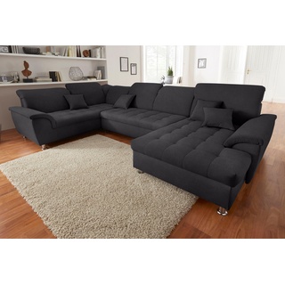Wohnlandschaft DOMO COLLECTION "Franzi" Sofas Gr. B/H/T: 352 cm x 80 cm x 214 cm, Flachgewebe, Recamiere rechts, ohne Funktion, grau (graphite) Wohnlandschaften im XXL-Format, wahlweise mit Bettfunktion, Bettkasten Bestseller