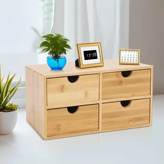Büro Schreibtisch Organizer mit 4 Schubladen für Bambus Mini Schreibtisch Schublade Desktop Aufbewahrung Organisation Box für Büro Schreibtisch Organisation - 33 x 19 x 16 cm