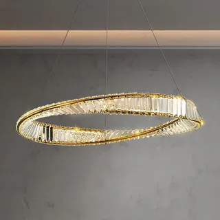 Moilsren Modern Gold Kristall Kronleuchter, Rund Kristall Hängeleuchte LED Dimmbare Pendelleuchte Wohnzimmerlampe Schlafzimmerlampe für Esszimmer, Schlafzimmer, Küche, Ruheraum (60cm)