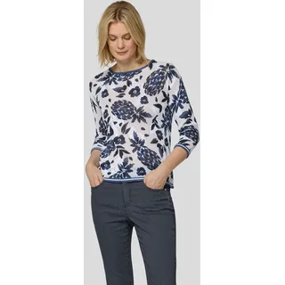 3/4 Arm-Pullover RABE, Damen, Gr. 46, blau (pazifik), Strick, Obermaterial: 100% Baumwolle, gemustert, normal hüftbedeckend, Rundhals, Pullover, im Häkel-Look