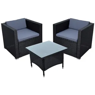 Polyrattan Lounge Set Sitzgruppe Loungesessel Gartensessel Gartentisch Schwarz