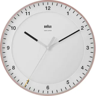 BRAUN BC17PW-DCF - Funk-Wanduhr analog, geräuschloses Uhrwerk, 30 cm, weiß / rosé