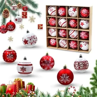 16 Stück 6CM Weihnachtskugeln Rot Weiß, Christbaumkugeln Kunststoff | mit Aufhängen Bruchsicher Ornamente Weihnachtsbaum Kugeln Weihnachtsbaumschmuck für Weihnachtsdeko Innen Aussen