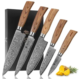 Wakoli Edib Pro Messerset 20 cm-5-tlg. Damaststahl Pakkaholz