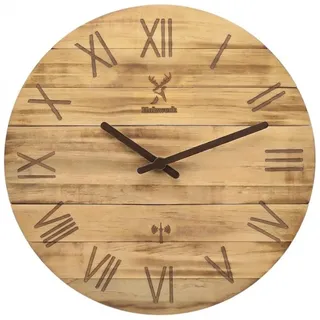 Holzwerk Wanduhr, Beige, Holz, Holz Optik, Vintage, Rund, 35x35x2.2 cm, Funkuhr, Dekoration, Uhren, Wanduhren