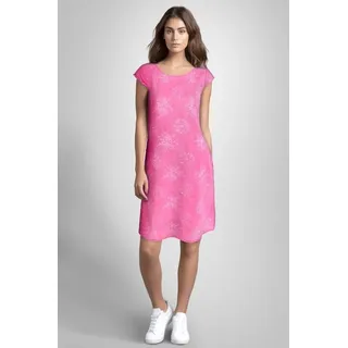 PEKIVESSA Sommerkleid Leinenkleid Damen knielang kurzarm (1-tlg) mit Stickerei rosa 40