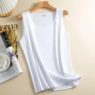 Damen Ice Silk Ärmelloses Tanktop Weste - schnell trocknend, hohe Dehnung, lockere Passform, einfarbig, Camisole für Sommer, O-Ausschnitt Sportweste (XL Weiß)