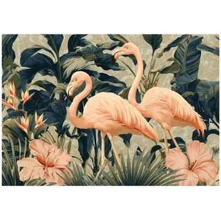 WallArena Fototapete Flamingo Blätter Grün 150x105 cm,