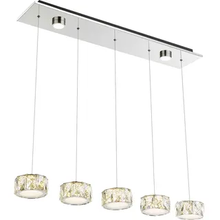Hängelampe Pendelleuchte Glas Kristalle Esszimmerlampe Hängeleuchte Chrom, LED 48W 3700Lm neutralweiß, LxBxH 82x16x120 cm