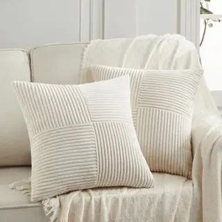 Quadratische Dekokissenbezüge, Weicher Plüsch, Gesteppt Im Boho-stil, Für Wohnzimmer, Sofa, Bett Und Couch, Rustikale Inneneinrichtung, 45 X 45 Cm, Beige – 2 Stück
